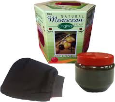AL Kassal Hamam Natural Moroccan Black Soap 250g with Gloves